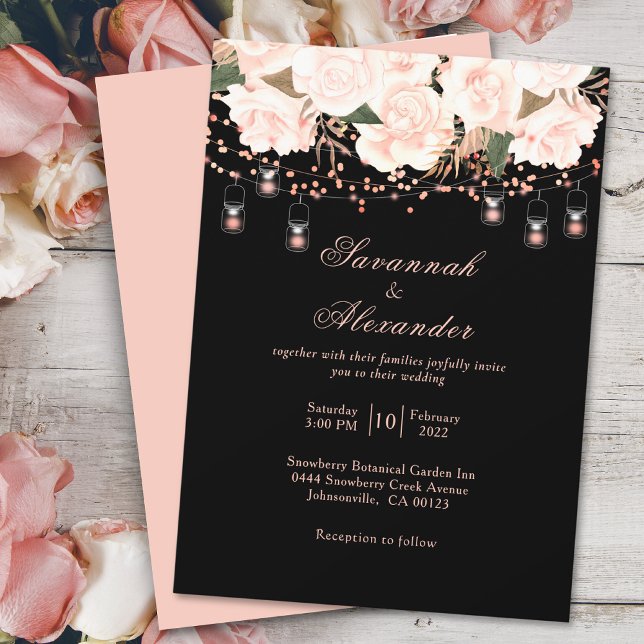 Invitation Rose noir et blanc Floral String Mariage (Créateur téléchargé)