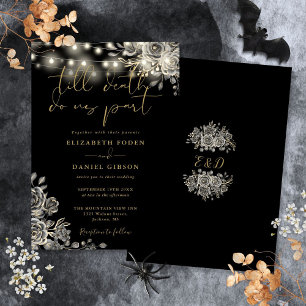 Invitation Rose Noir Et Or Lumières Florales Mariage gothique