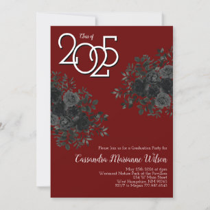 Invitation Rose noir foncé gothique fête de graduation Maroon