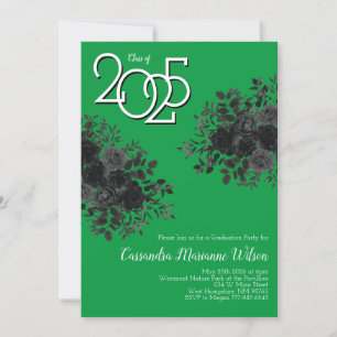 Invitation Rose noir foncé gothique fête de graduation vert