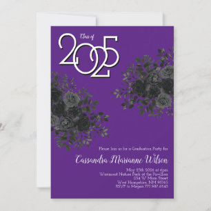 Invitation Rose noir foncé gothique fête de graduation violet