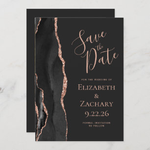 Invitation Rose noir Gold Agate photo foncé Enregistrer la da
