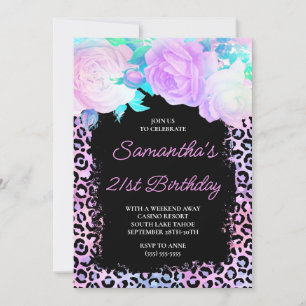 Invitation Rose noir léopard iridescent 21e anniversaire