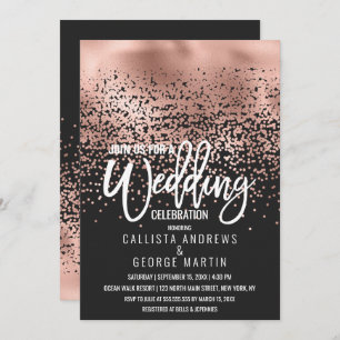 Invitation Rose noir moderne Gold Foil Confetti Ombre Mariage