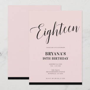 Invitation Rose Noir Moderne Minimal Script Dix-Huit 18 18ème