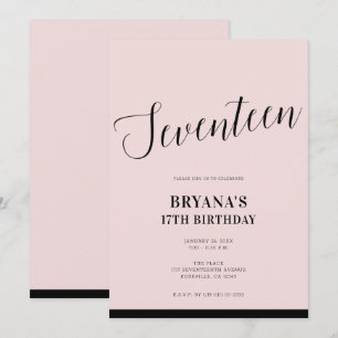 Invitation Rose Noir Moderne Minimaliste Script Dix-Sept 17 1