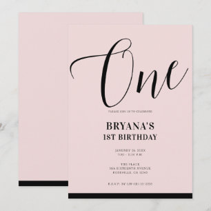 Invitation Rose Noir Moderne Minimaliste Script Premier 1er A