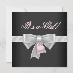 Invitation Rose Noir Nœud Cœur Rose Noir Baby Shower