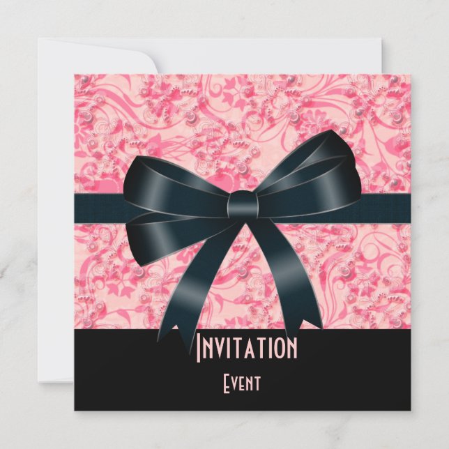 Invitation Rose Noir Papillon Nœud (Devant)