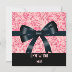 Invitation Rose Noir Papillon Nœud