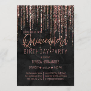 Invitation Rose noir Parties scintillant or Pearl Marbre Quin