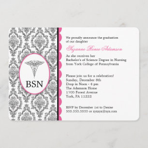 Invitation Rose noir PERSONNALISABLE de l'obtention du