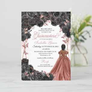 Invitation Rose noir  rose papillon Parties scintillant Quinc