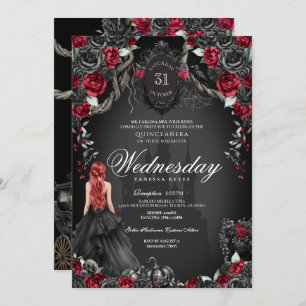 Invitation Rose noir Rouge Quinceañera Halloween gothique