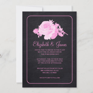 Invitation Rose Noir Rustique Floral/Faire-part de mariage Fl