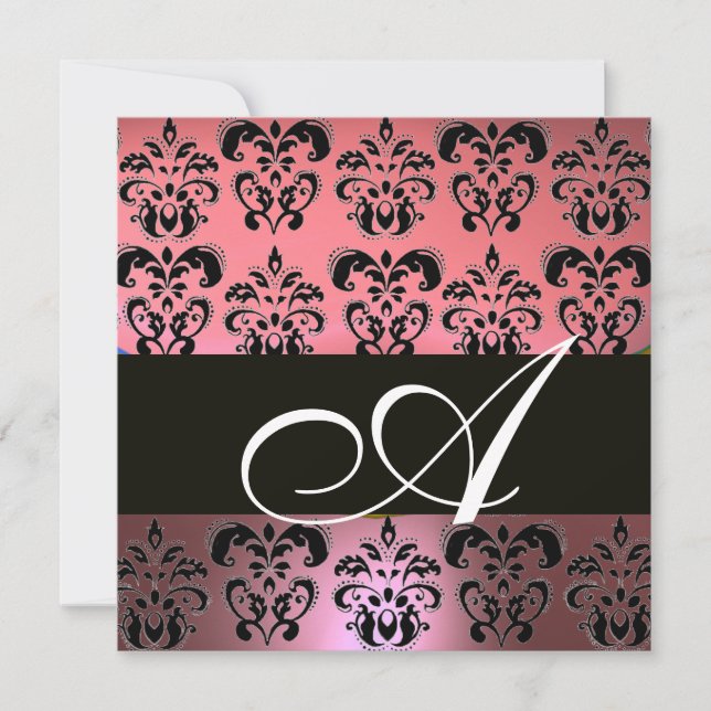 Invitation ROSE,NOIR,VIOLET DAMAS MONOGRAMME,blanc (Devant)