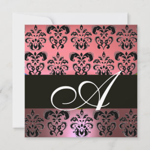 Invitation ROSE,NOIR,VIOLET DAMAS MONOGRAMME,blanc