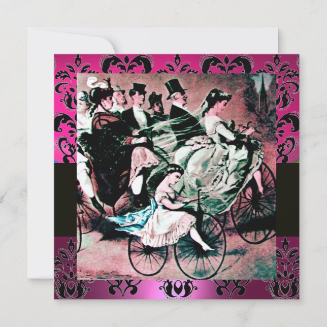 Invitation ROSE, NOIR, VIOLET DAMAS MONOGRAMME, blanc, fuchsi (Devant)