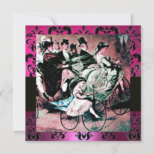 Invitation ROSE, NOIR, VIOLET DAMASQUE MONOGRAMME, blanc, fuc (Devant)