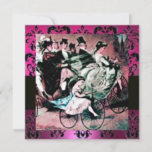 Invitation ROSE, NOIR, VIOLET DAMASQUE MONOGRAMME, blanc, fuc