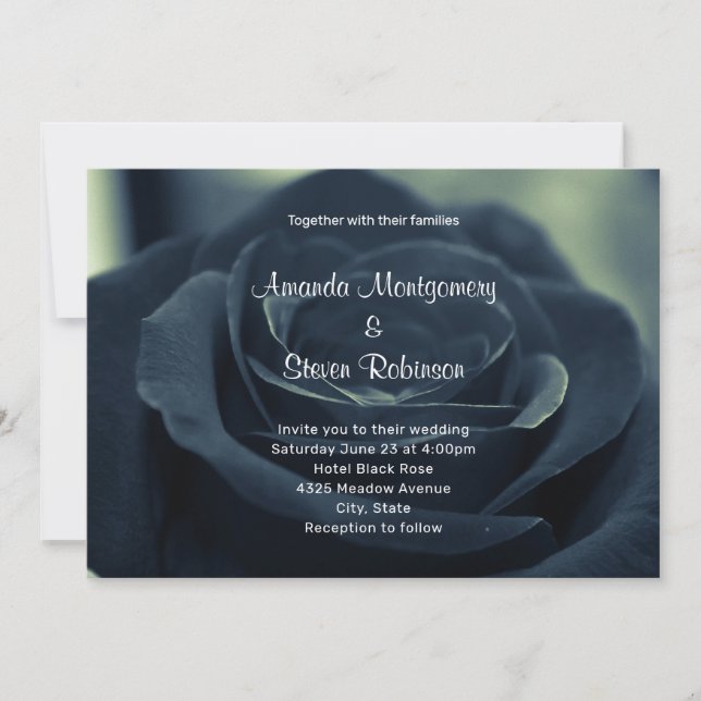 Invitation Rose Noire Fleur Gothique Sombre Photo Mariage (Devant)