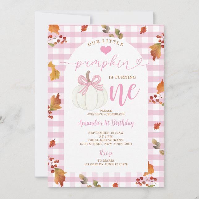 Invitation Rose Notre Petit Citrouille Tourne Un Automne À L' (Devant)