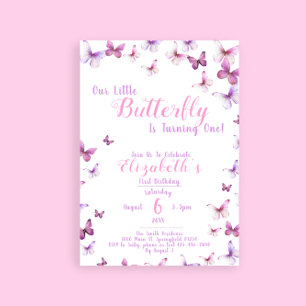 Invitation Rose Notre Petit Papillon Premier Anniversaire Fil