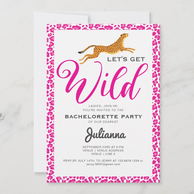 Invitation Rose Obtenons Wild Coogar Leopard Bachelorette (Devant)