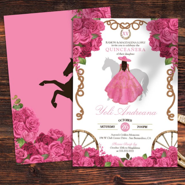 Invitation Rose Occidentale Charro Quinceanera (Créateur téléchargé)
