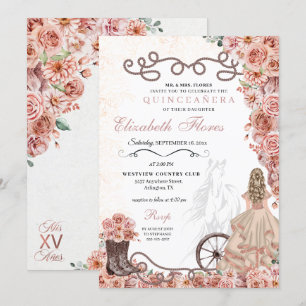 Invitation Rose occidentale Gold Princesse Charra Quinceañera