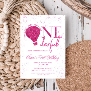 Invitation Rose Onederful Hot Air Balloon fille 1er anniversa