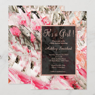 Invitation Rose or acrylique brushstrokies fille baby shower