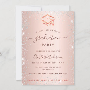Invitation Rose or argent fin de graduation fête 2025