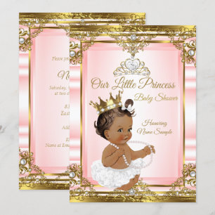 Invitation Rose Or Blanc Perle Princesse Baby Shower Sombre 2