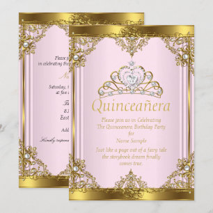 Invitation Rose Or Blanc Perle Princesse Quinceanera 2