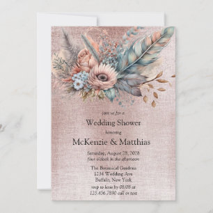 Invitation Rose or Boho Floral Wedding shower en plumes