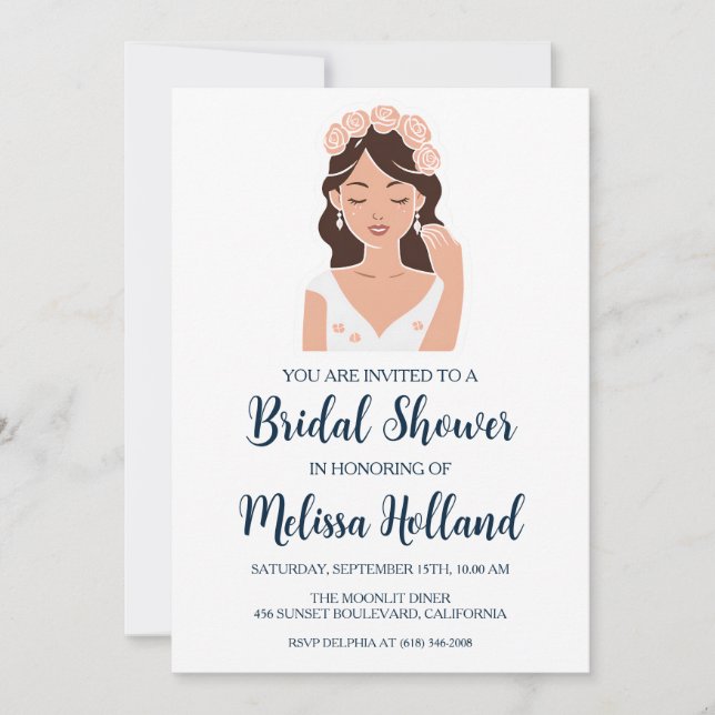 Invitation rose or botanique moderne douche nuptiale (Devant)