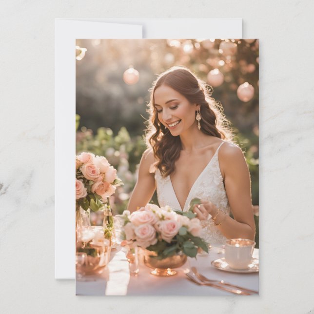 Invitation rose or botanique moderne douche nuptiale (Devant)