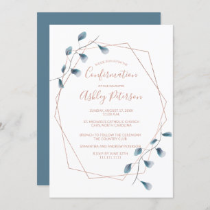Invitation Rose or cadre aquarelle couleur bleu chic confirma