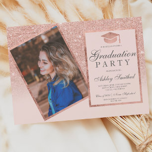 Invitation Rose or cadre blush ombre photo graduation
