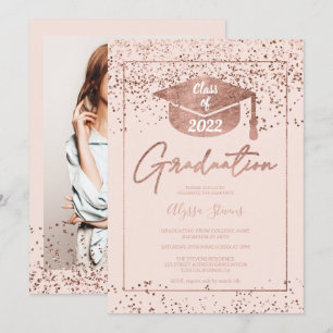Invitation Rose or confetti blush rose script graduation
