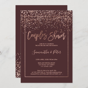 Invitation Rose or confetti burgundy script couples douche