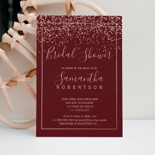 Invitation Rose or confetti burgundy script nuptiale douche