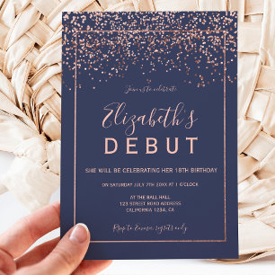 Invitation Rose or confetti marine bleu 18e anniversaire débu