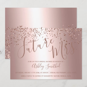 Invitation Rose or confetti métallique Mme douche nuptiale