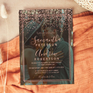 Invitation Rose or confetti script frontière photo mariage