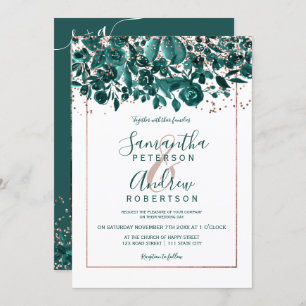 Invitation Rose or confetti vert chic floral photo mariage