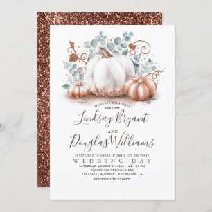 Invitation Rose or et blanc Citrouille Mariage de automne rus
