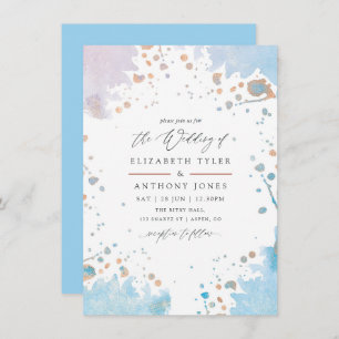 Invitation Rose or et bleu Aquarelle Mariage