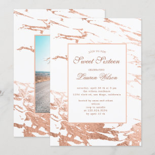 Invitation rose or faux feuille de marbre Sweet sixteen Invit